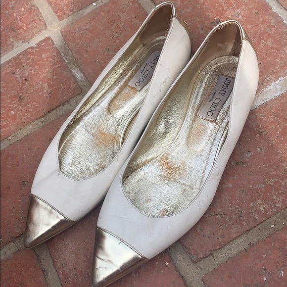 Jimmy Choo beige and gold pointed toe flats - Picture 2 of 8